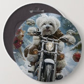 Coton De Tulear Dog Riding Motorrad Weihnachten Button (Vorne & Hinten)