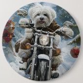Coton De Tulear Dog Riding Motorrad Weihnachten Button (Vorderseite)