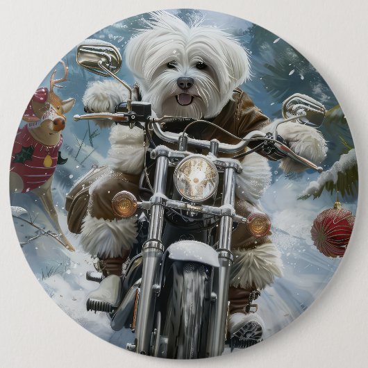 Coton De Tulear Dog Riding Motorrad Weihnachten Button (Vorderseite)