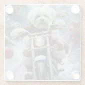 Coton De Tulear Dog Riding Motorrad Weihnachten Glasuntersetzer (Rückseite)