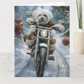 Coton De Tulear Dog Riding Motorrad Weihnachten Karte (Vorderseite)