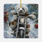 Coton De Tulear Dog Riding Motorrad Weihnachten Keramikornament (Rückseite)