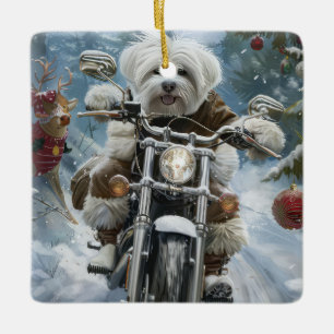 Coton De Tulear Dog Riding Motorrad Weihnachten Keramikornament