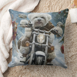 Coton De Tulear Dog Riding Motorrad Weihnachten Kissen