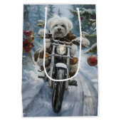 Coton De Tulear Dog Riding Motorrad Weihnachten Mittlere Geschenktüte (Rückseite)