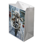 Coton De Tulear Dog Riding Motorrad Weihnachten Mittlere Geschenktüte (Rückseite Schrägansicht)