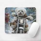 Coton De Tulear Dog Riding Motorrad Weihnachten Mousepad (Mit Mouse)
