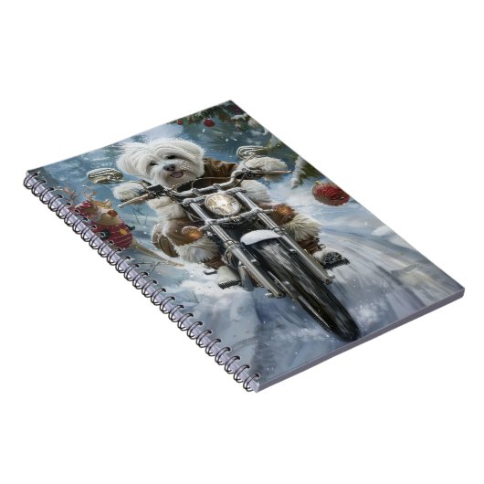 Coton De Tulear Dog Riding Motorrad Weihnachten Notizblock (Rechte Seite)