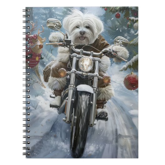 Coton De Tulear Dog Riding Motorrad Weihnachten Notizblock (Vorderseite)