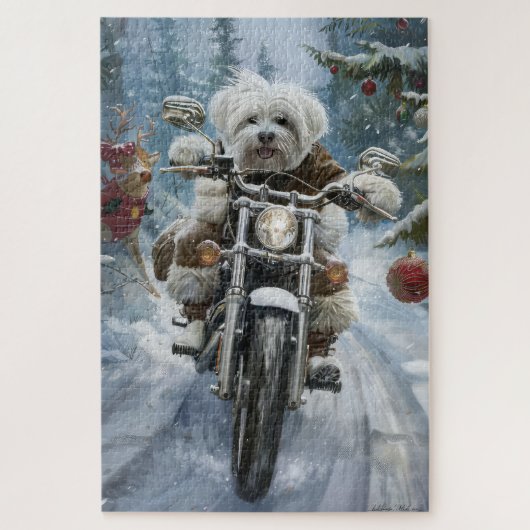Coton De Tulear Dog Riding Motorrad Weihnachten Puzzle (Vertikal)