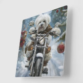 Coton De Tulear Dog Riding Motorrad Weihnachten Quadratische Wanduhr (Winkel)
