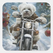 Coton De Tulear Dog Riding Motorrad Weihnachten Quadratischer Aufkleber (Vorderseite)