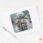 Coton De Tulear Dog Riding Motorrad Weihnachten Quadratischer Aufkleber (Umschlag)