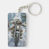 Coton De Tulear Dog Riding Motorrad Weihnachten Schlüsselanhänger (Rückseite)