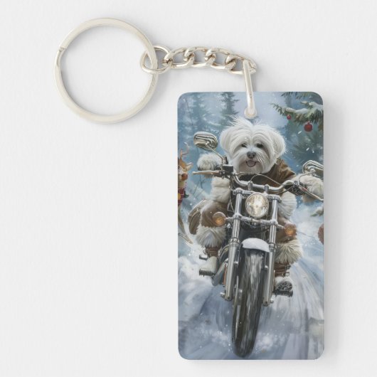 Coton De Tulear Dog Riding Motorrad Weihnachten Schlüsselanhänger (Vorderseite)