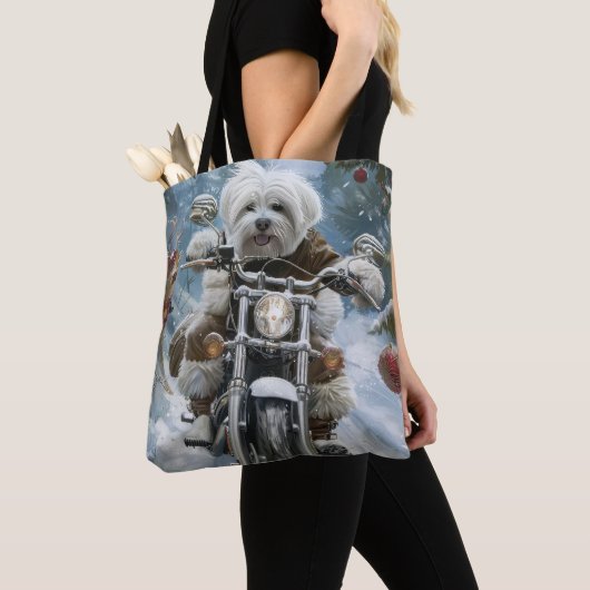 Coton De Tulear Dog Riding Motorrad Weihnachten Tasche (Von Nahem)