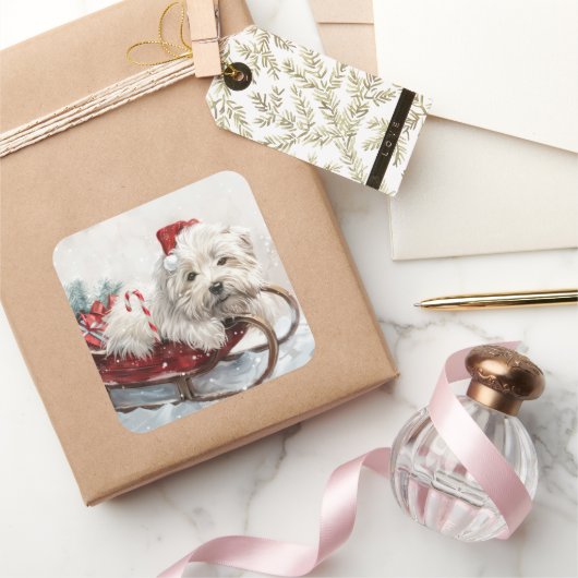 Coton De Tulear Dog Weihnachtsfest Quadratischer Aufkleber (Schenken)