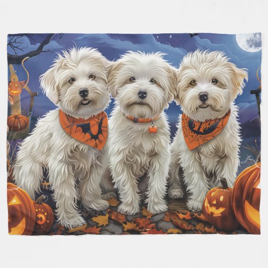 Coton De Tulear Halloween Spooky Fleecedecke (Vorderseite (Horizontal))