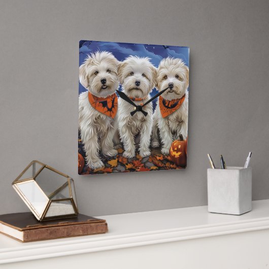 Coton De Tulear Halloween Spooky Quadratische Wanduhr (Büro)