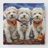 Coton De Tulear Halloween Spooky Quadratische Wanduhr (Vorderseite)