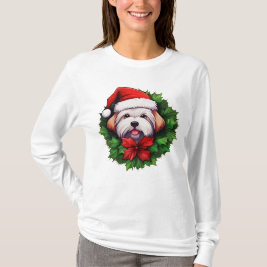 Coton-de-tulear Holiday Wreath T-Shirt (Vorderseite)