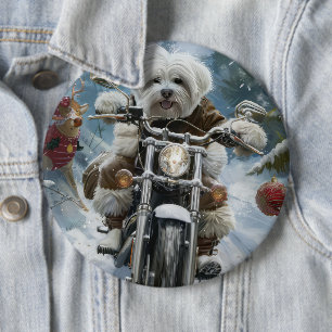 Coton De Tulear Hund fährt Motorrad Weihnachten Button