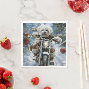 Coton De Tulear Hund fährt Motorrad Weihnachten Serviette
