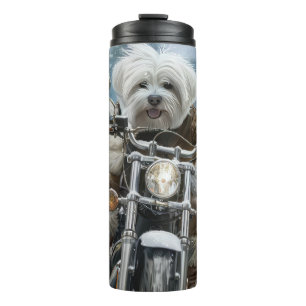 Coton De Tulear Hund fährt Motorrad Weihnachten Thermosbecher