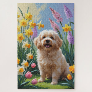 Coton De Tulear Hund Frühlingsblumen Malerei Puzzle