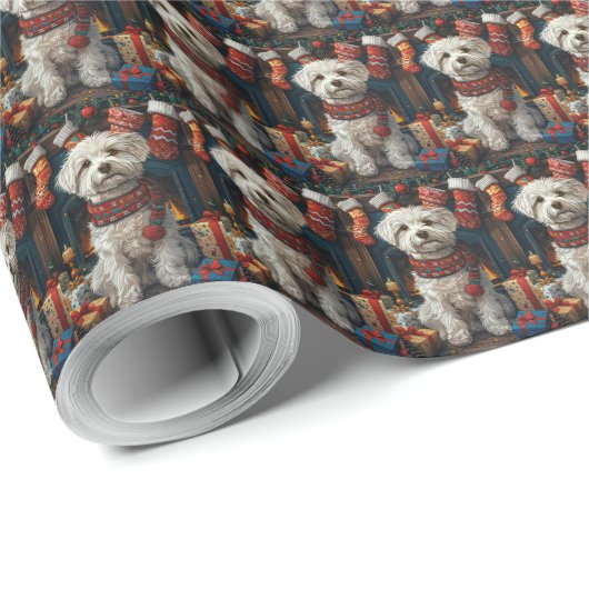 Coton De Tulear Hund mit Weihnachtsgeschenken Kami Geschenkpapier (Rolleneckpunkt)