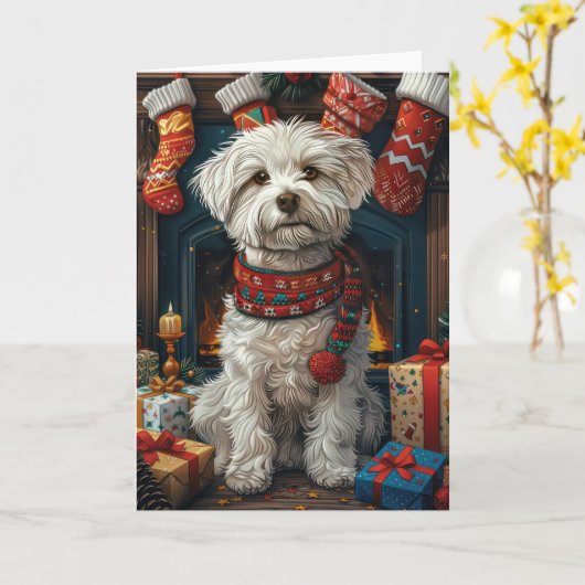 Coton De Tulear Hund mit Weihnachtsgeschenken Kami Karte (Gelbe Blume)