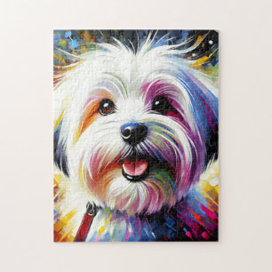 Coton De Tulear Hund Porträt Acryl Kunst Druck Hun Puzzle