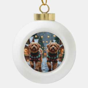 Coton De Tulear Hunde Weihnachten Schnee Urlaub Keramik Kugel-Ornament