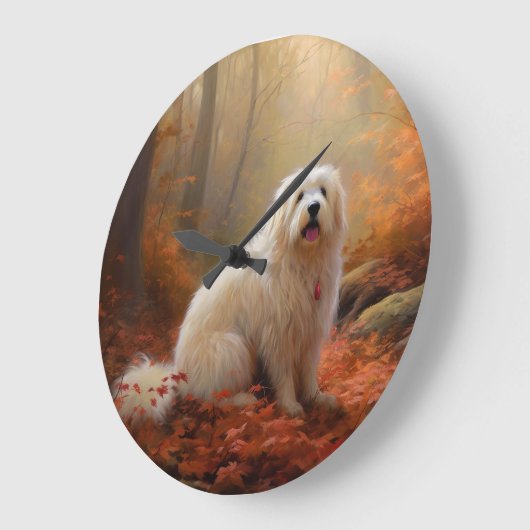 Coton De Tulear im Herbst Leaves Fall Inspiriert Große Wanduhr (Winkel)