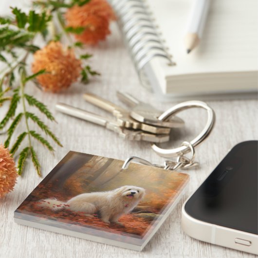 Coton De Tulear im Herbst Leaves Fall Inspiriert Schlüsselanhänger (Vorderseite rechts)