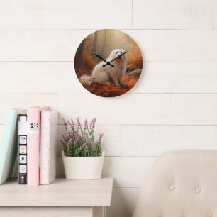 Coton De Tulear im Herbstlaub Fall Inspire Große Wanduhr