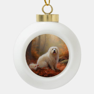 Coton De Tulear im Herbstlaubfall Inspiriert Keramik Kugel-Ornament