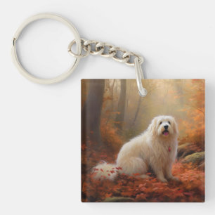 Coton De Tulear im Herbstlaubfall inspiriert Schlüsselanhänger