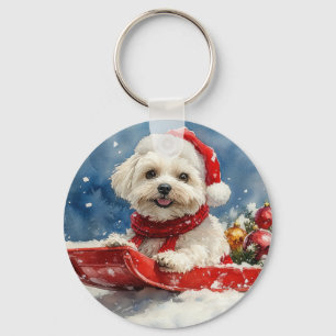 Coton De Tulear im Schlitten Lass es schneien Weih Schlüsselanhänger