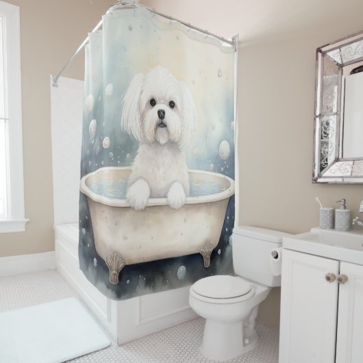 Coton de Tulear in Badewanne Wasserfarben Dog Kuns Duschvorhang (Beispiel)