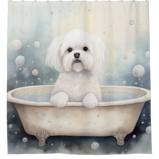Coton de Tulear in Badewanne Wasserfarben Dog Kuns Duschvorhang (Vorderseite)