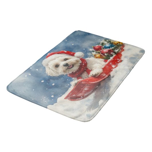 Coton De Tulear in Sledge Let it Snow Christmas Badematte (Schrägansicht)