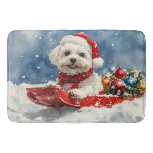 Coton De Tulear in Sledge Let it Snow Christmas Badematte (Vorderseite)