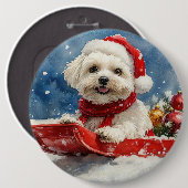 Coton De Tulear in Sledge Let it Snow Christmas Button (Vorne & Hinten)