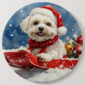 Coton De Tulear in Sledge Let it Snow Christmas Button (Vorderseite)