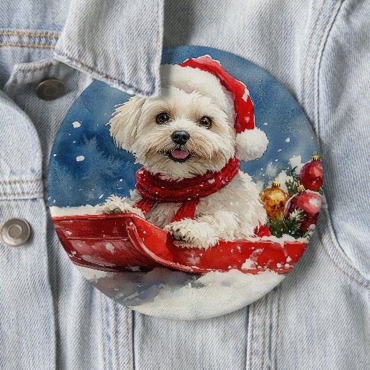Coton De Tulear in Sledge Let it Snow Christmas Button (Beispiel)