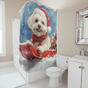 Coton De Tulear in Sledge Let it Snow Christmas Duschvorhang