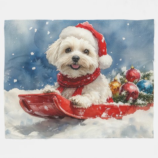 Coton De Tulear in Sledge Let it Snow Christmas Fleecedecke (Vorderseite (Horizontal))
