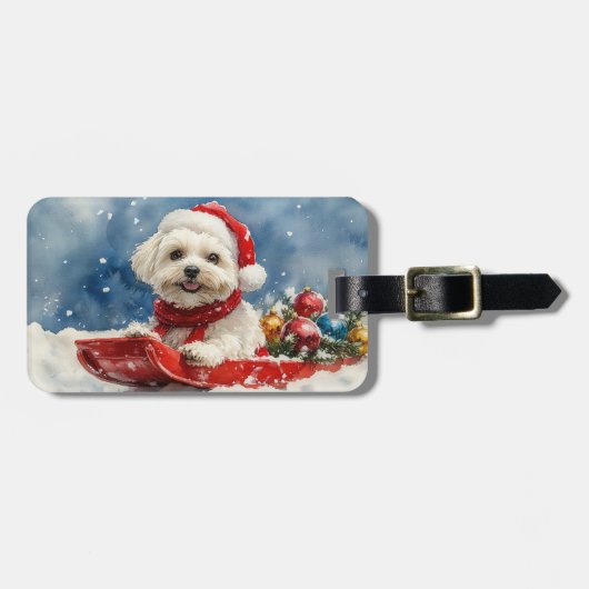 Coton De Tulear in Sledge Let it Snow Christmas Gepäckanhänger (Vorderseite horizontal)