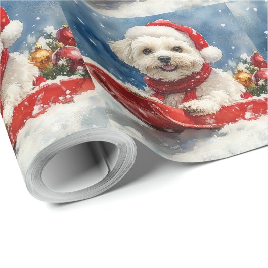 Coton De Tulear in Sledge Let it Snow Christmas Geschenkpapier (Rolleneckpunkt)